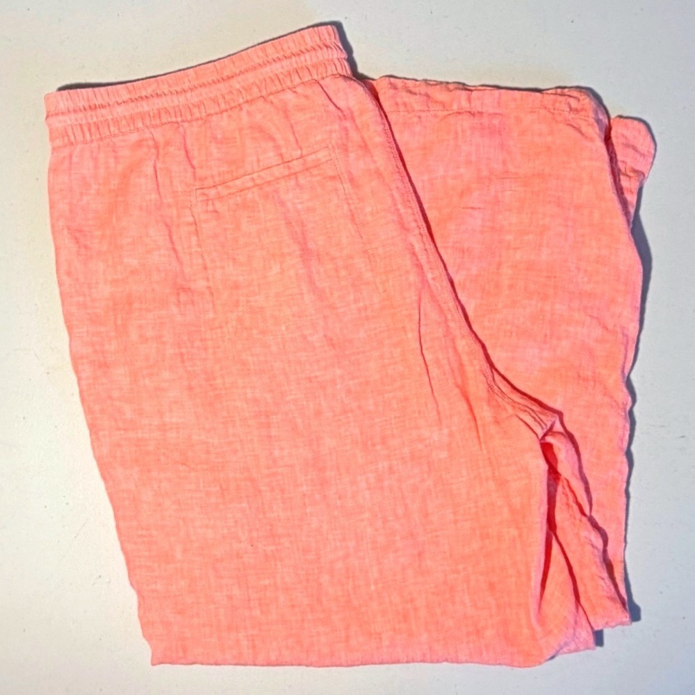 Athleta 100% Linen Wide Leg Pants Orange Coral Drawstring Waist Plus Size 22‎